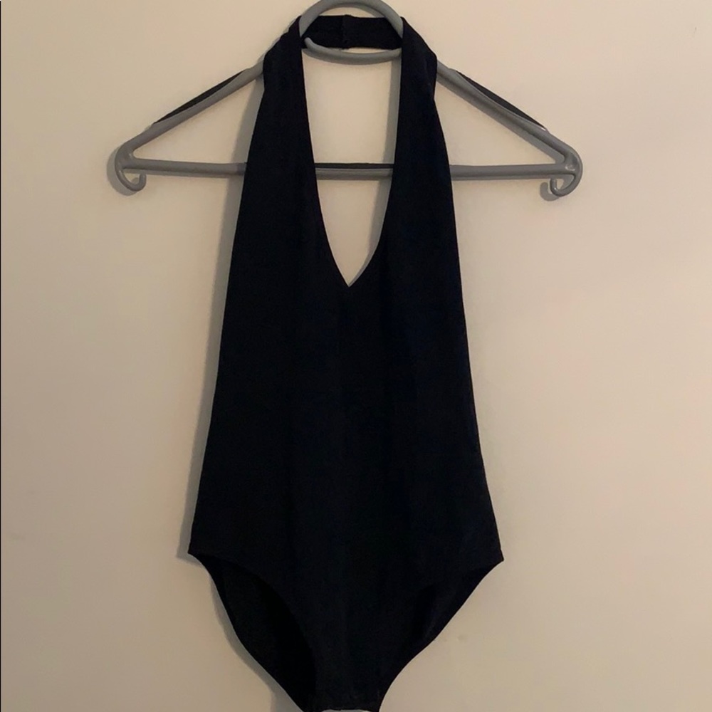 Black plunging v-neck backless body suit